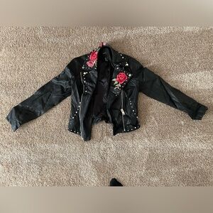 Custom “BLAIR” Painted leather jacket with roses and studs.